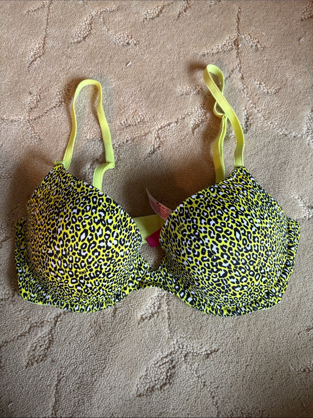 PINK Victoria's Secret Neon Yellow Leopard Push-Up Bra